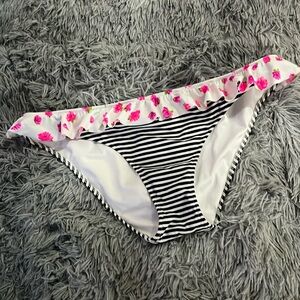 VS ruffle bikini bottoms L flirty floral stripes B&W hipster swim separate Paris